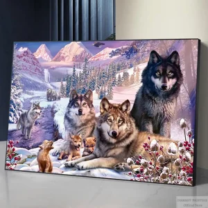 5D Snow Mountain Wolf Diamond Painting Kit 1