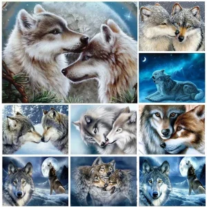 HUACAN 5D DIY Diamond Painting Wolf 1