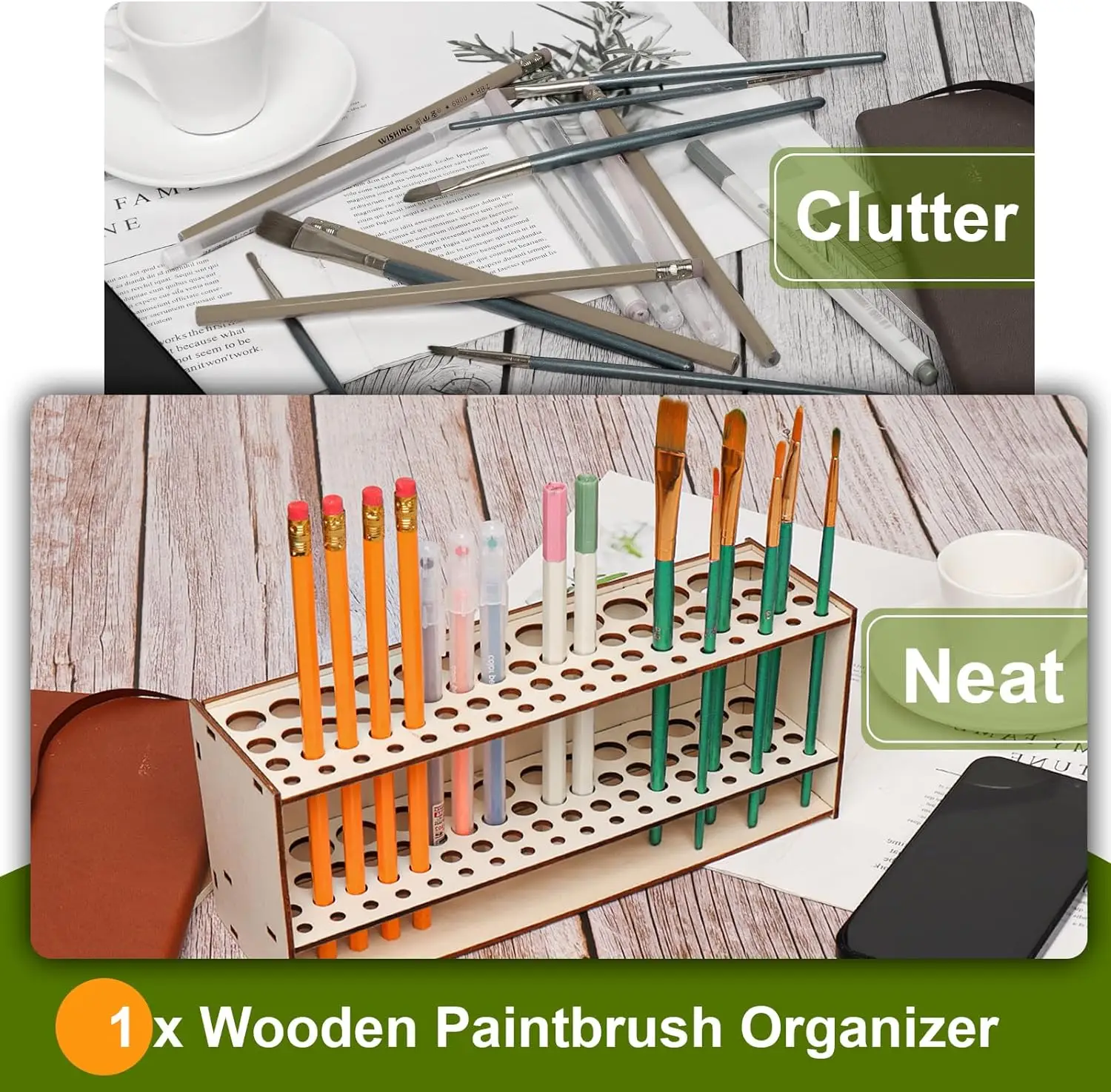 67-Hole Wooden Paintbrush Holder 3