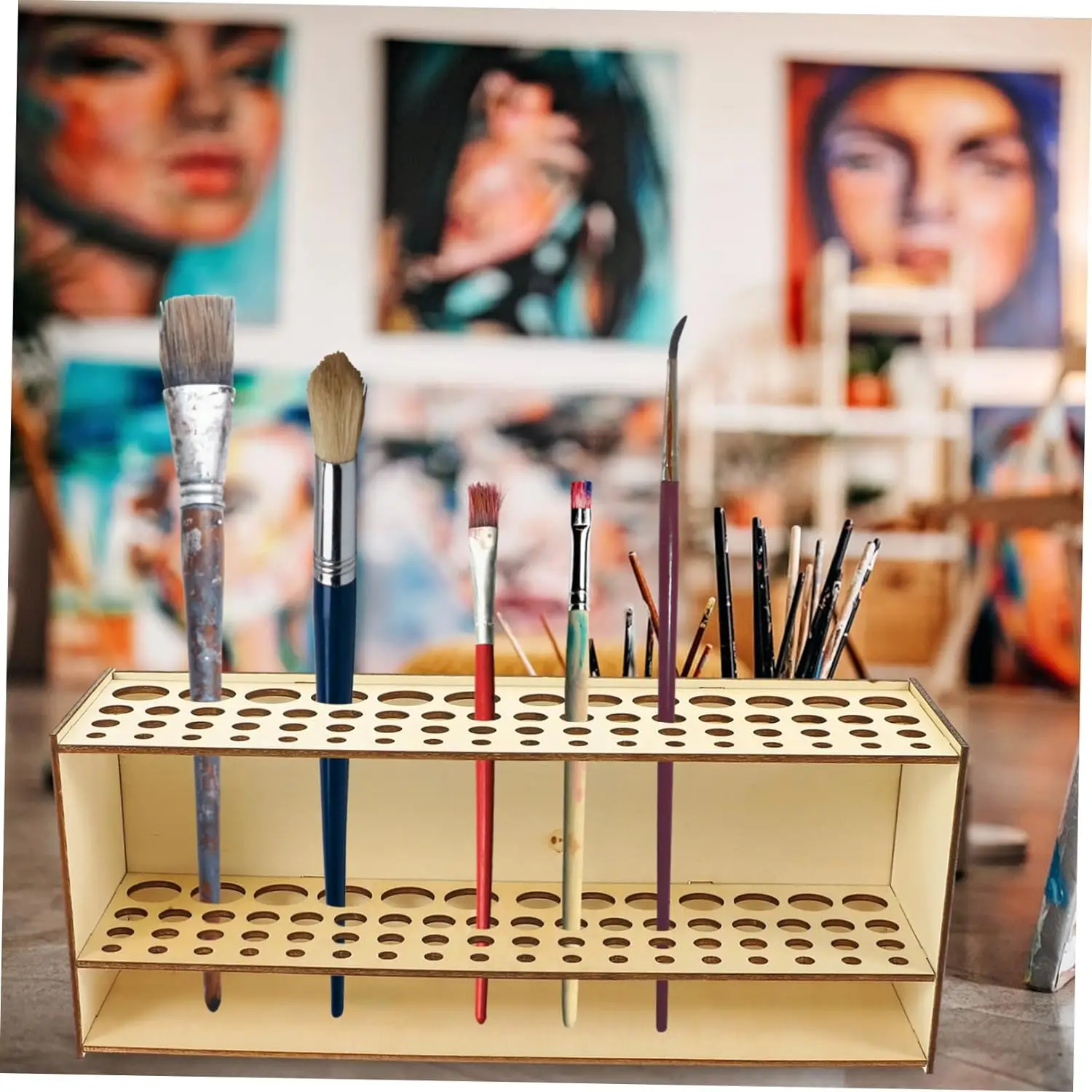 67-Hole Wooden Paintbrush Holder 4
