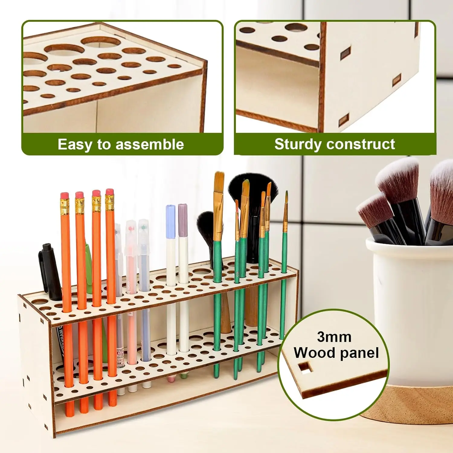 67-Hole Wooden Paintbrush Holder 5
